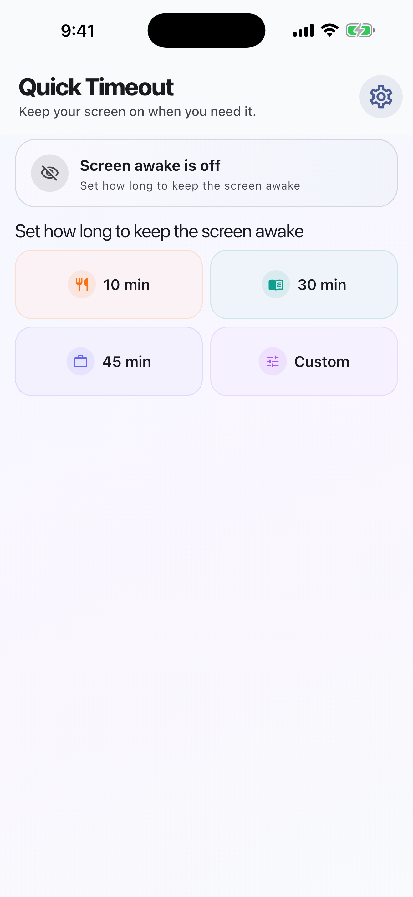 Quick Timeout app screen